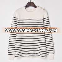 Thick winter white and black stripe style pullover color combination cotton sweater designs ladies