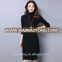 Winter long length high collar dress single pocket sweater knitting machine price new designs for ladies women