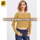 New fashion design drop shoulder rib knit crop sweater for ladies