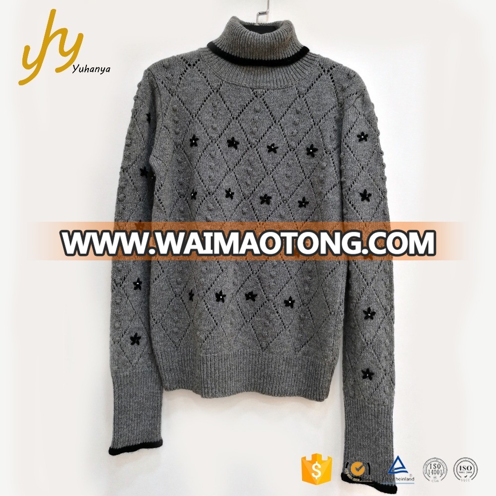 New Design Good Quality High Neck Ladies Hand Embroidery Sweater